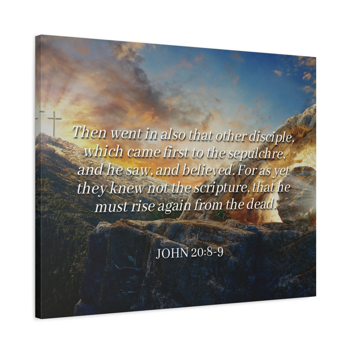 Scripture Canvas Rise Again John 20:8-9 Christian Wall Art Bible Verse Print Ready to Hang