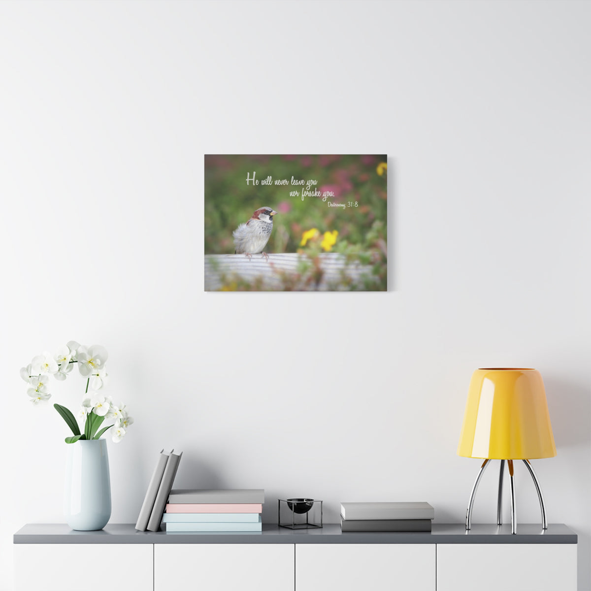 Scripture Canvas Will Never Leave You Deuteronomy 31:8 Christian Wall Art Bible Verse Print Ready to Hang