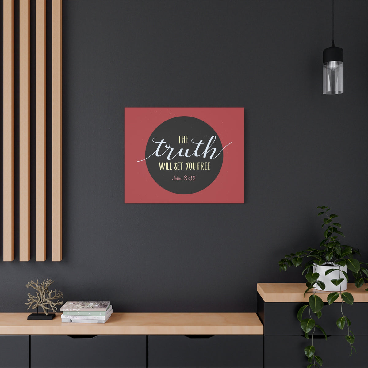 Scripture Canvas The Truth Red John 8:32 Christian Wall Art Bible Verse Print Ready to Hang