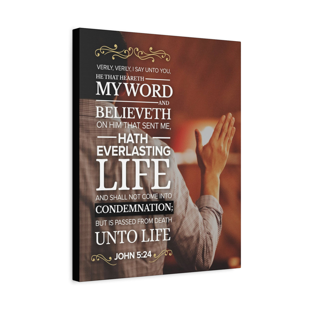 Scripture Canvas Believeth On Him John 5:24 Christian Wall Art Bible Verse Print Ready to Hang
