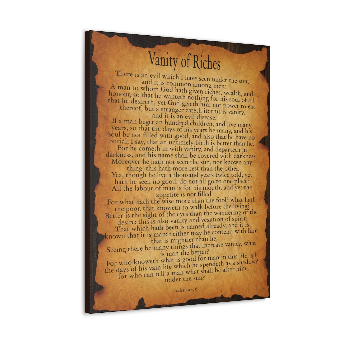 Vanity of Riches Ecclesiastes 6 Gold Brown Bible Verse Canvas Christian Wall Art Ready to Hang