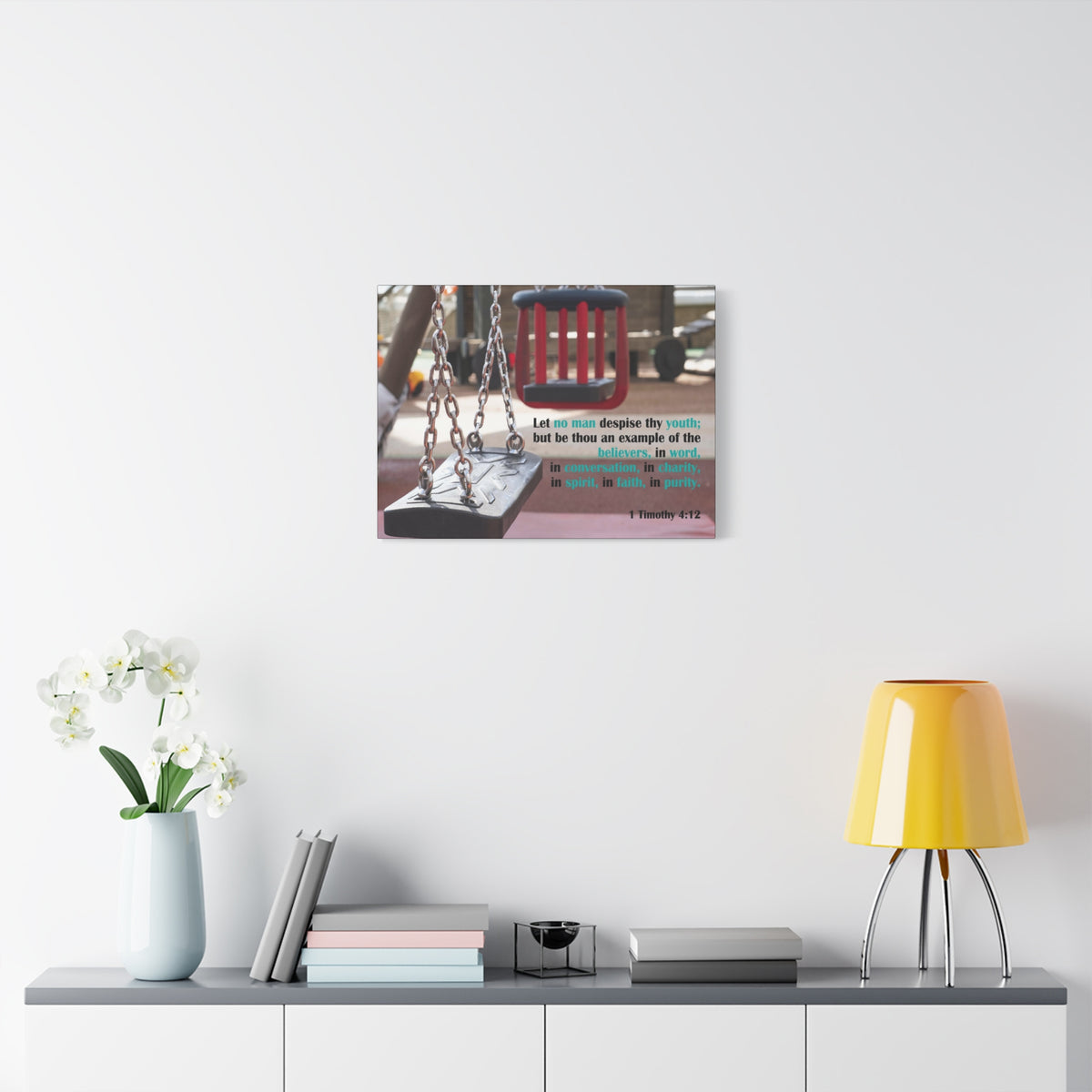 Scripture Canvas Example of the Believers 1 Timothy 4:12 Christian Wall Art Bible Verse Print Ready to Hang