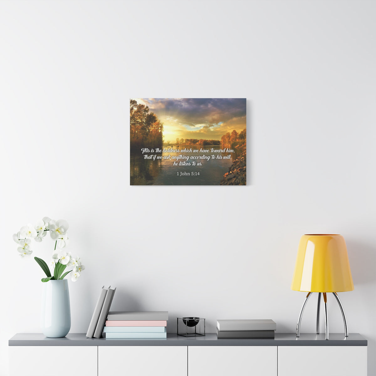 Scripture Canvas The Confidence 1 John 5:14 Christian Wall Art Bible Verse Print Ready to Hang