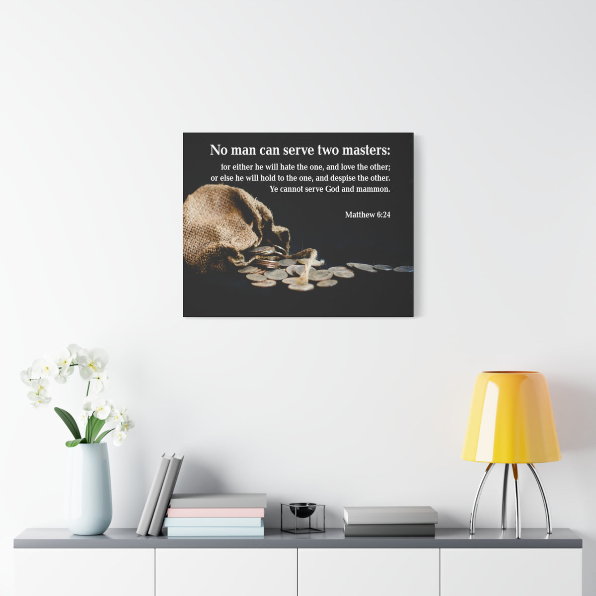 Scripture Canvas Two Masters Matthew 6:24 Christian Wall Art Bible Verse Print Ready to Hang