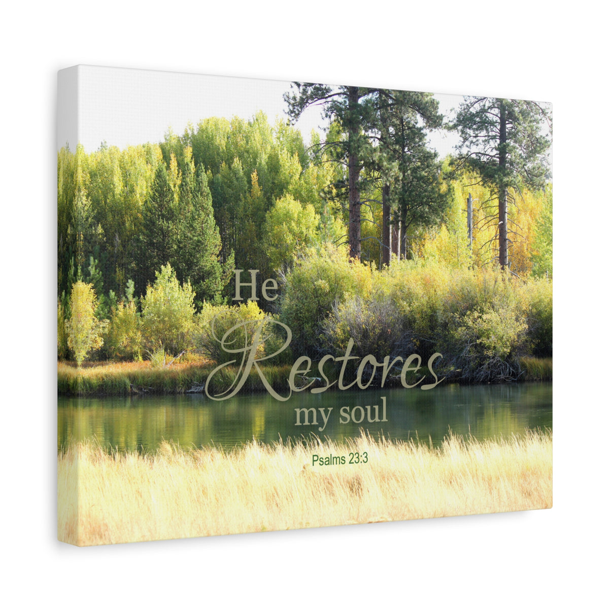 Scripture Canvas He Restores My Soul Psalms 23:3 Christian Wall Art Bible Verse Print Ready to Hang