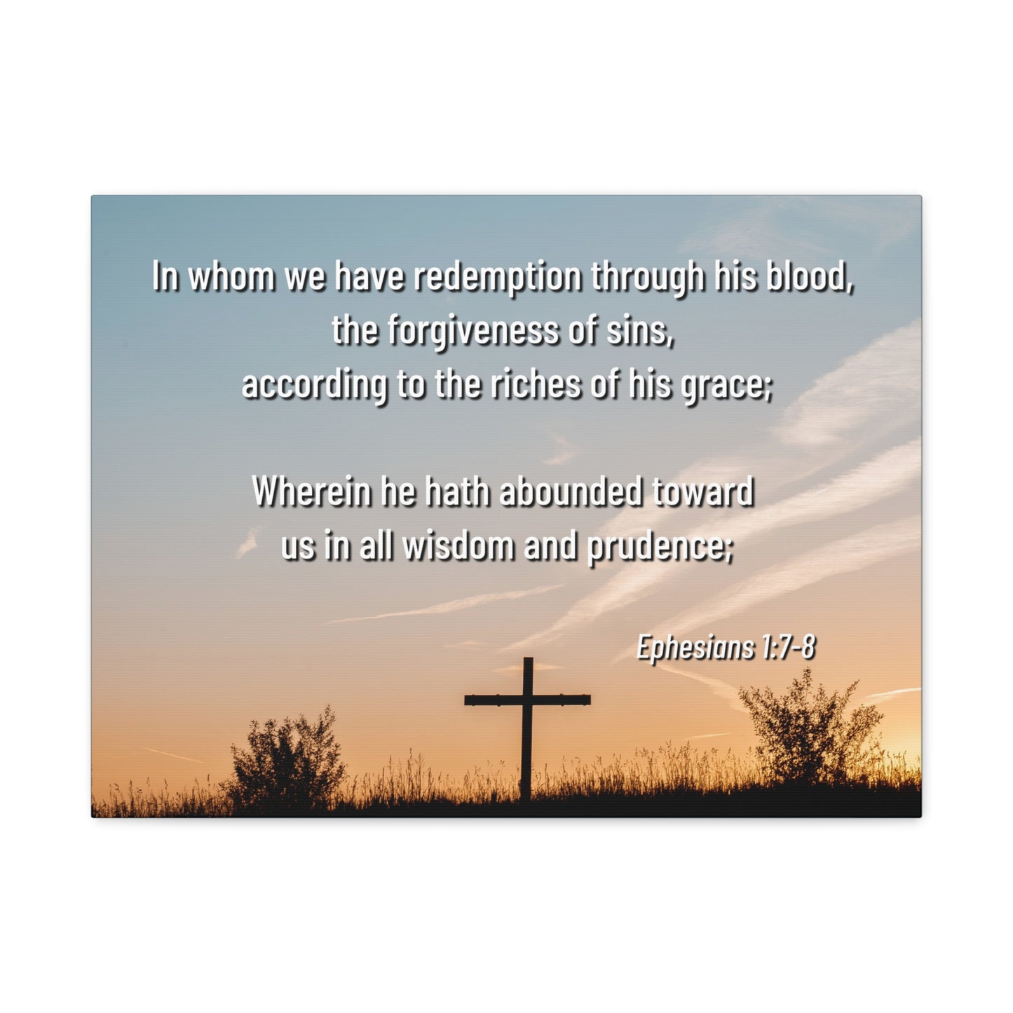 Through His Blood Ephesians 1:7 Bible Verse Canvas Christian Wall Art Ready to Hang
