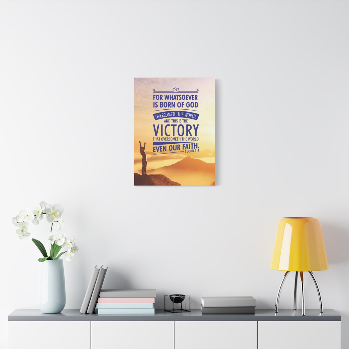 Scripture Canvas Overcometh the World 1 John 5:4 Christian Wall Art Bible Verse Print Ready to Hang