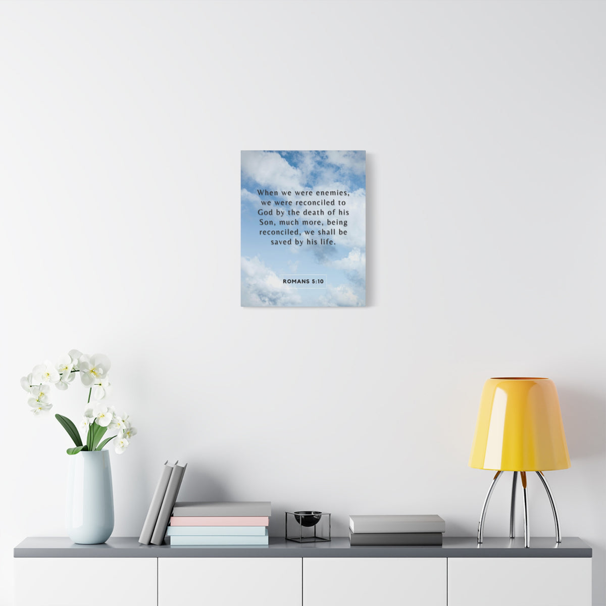 Scripture Canvas Saved By His Life Romans 5:10 Christian Wall Art Bible Verse Print Ready to Hang