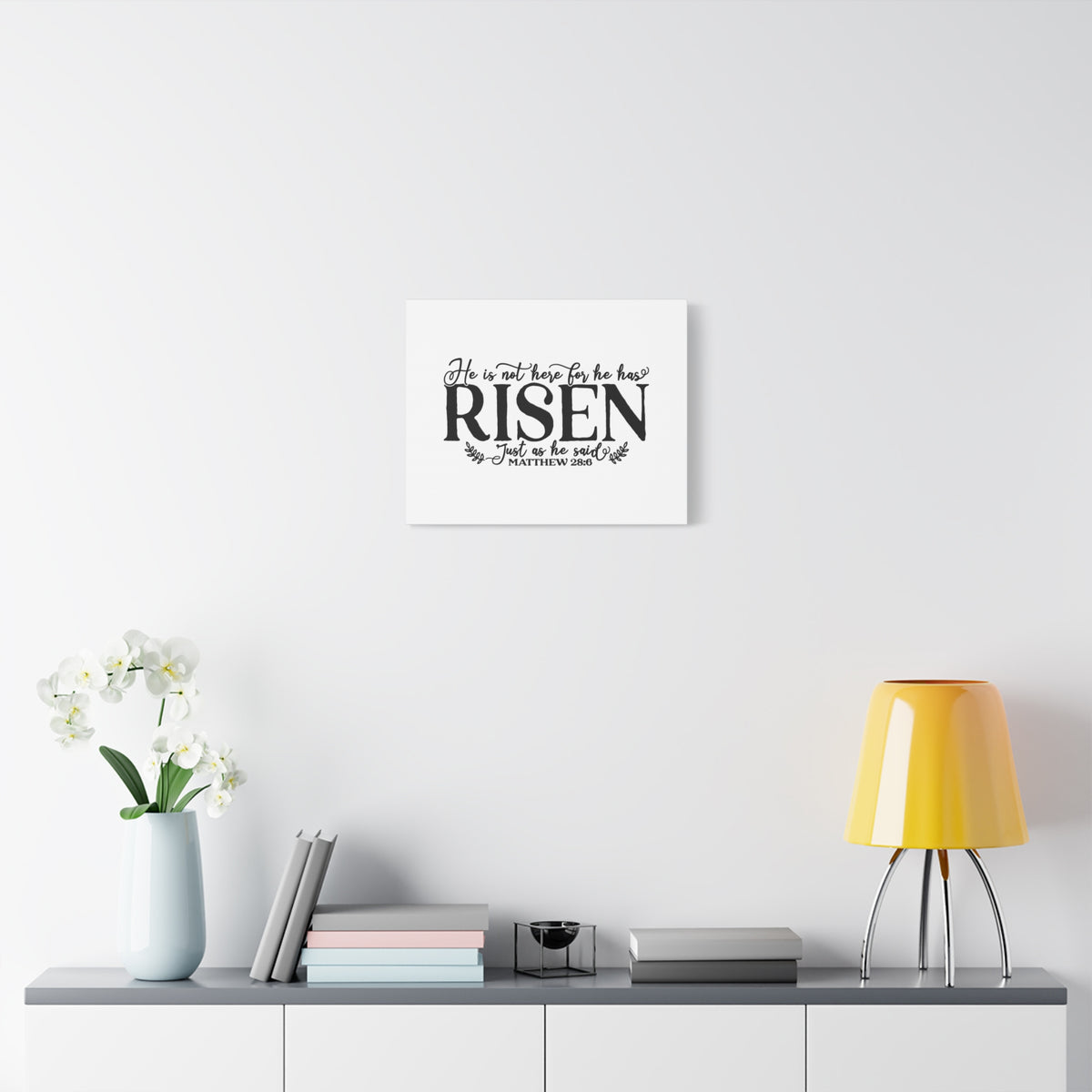 Scripture Canvas He Has Risen Matthew 28:6 Christian Wall Art Bible Verse Print Ready to Hang