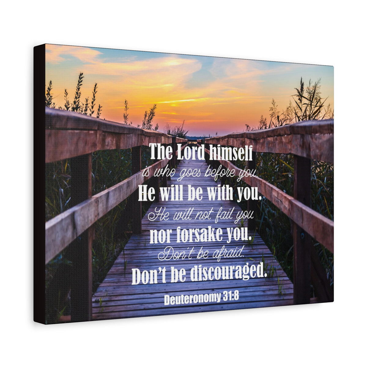 Scripture Canvas Don't Be Discouraged Deuteronomy 31:8 Christian Wall Art Bible Verse Print Ready to Hang