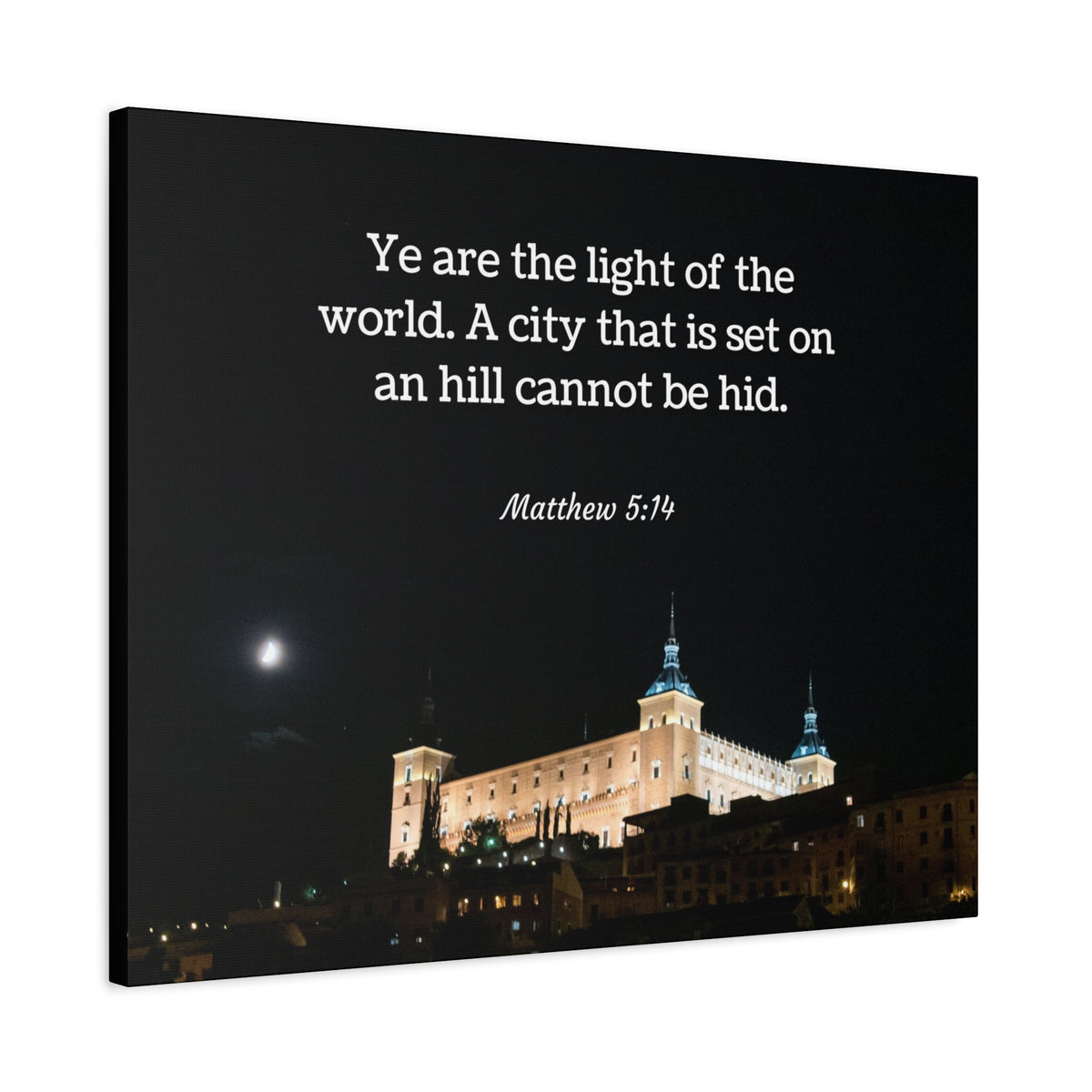 Scripture Canvas Light Of The World Matthew 5:14 Christian Wall Art Bible Verse Print Ready to Hang
