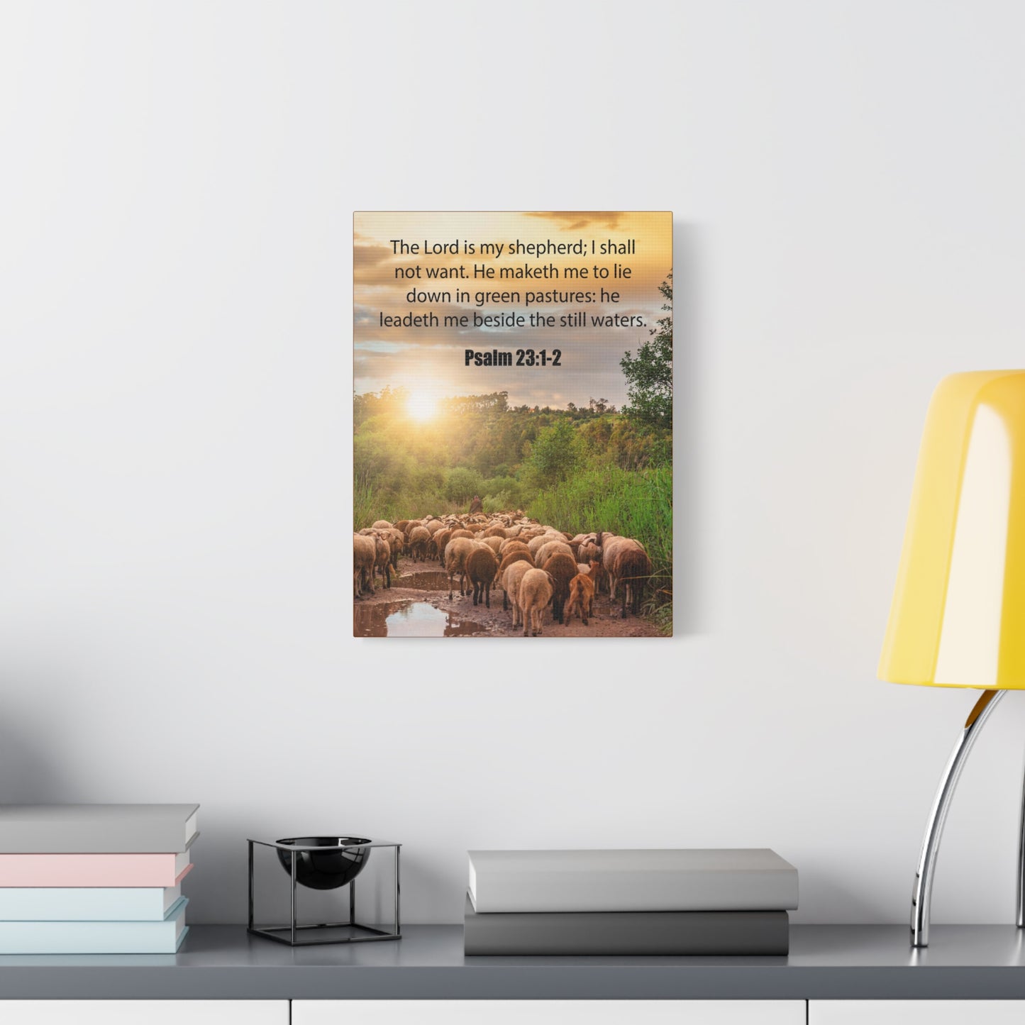 Scripture Canvas Green Pastures Psalm 23:1-2 Christian Wall Art Bible Verse Print Ready to Hang