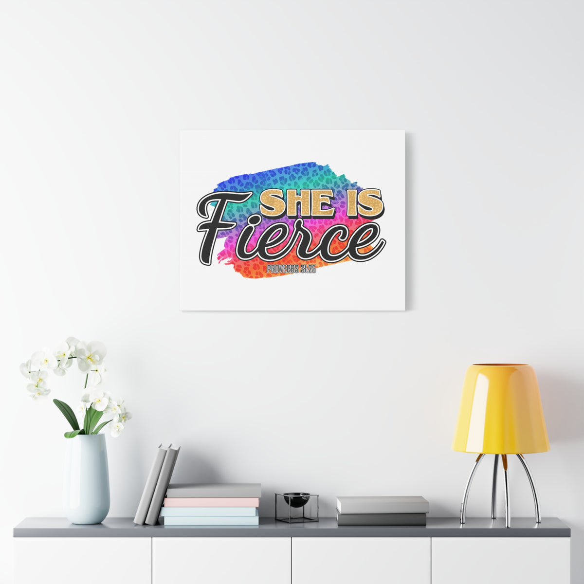 Scripture Canvas She Is Fierce Proverbs 31:25 Christian Wall Art Bible Verse Print Ready to Hang