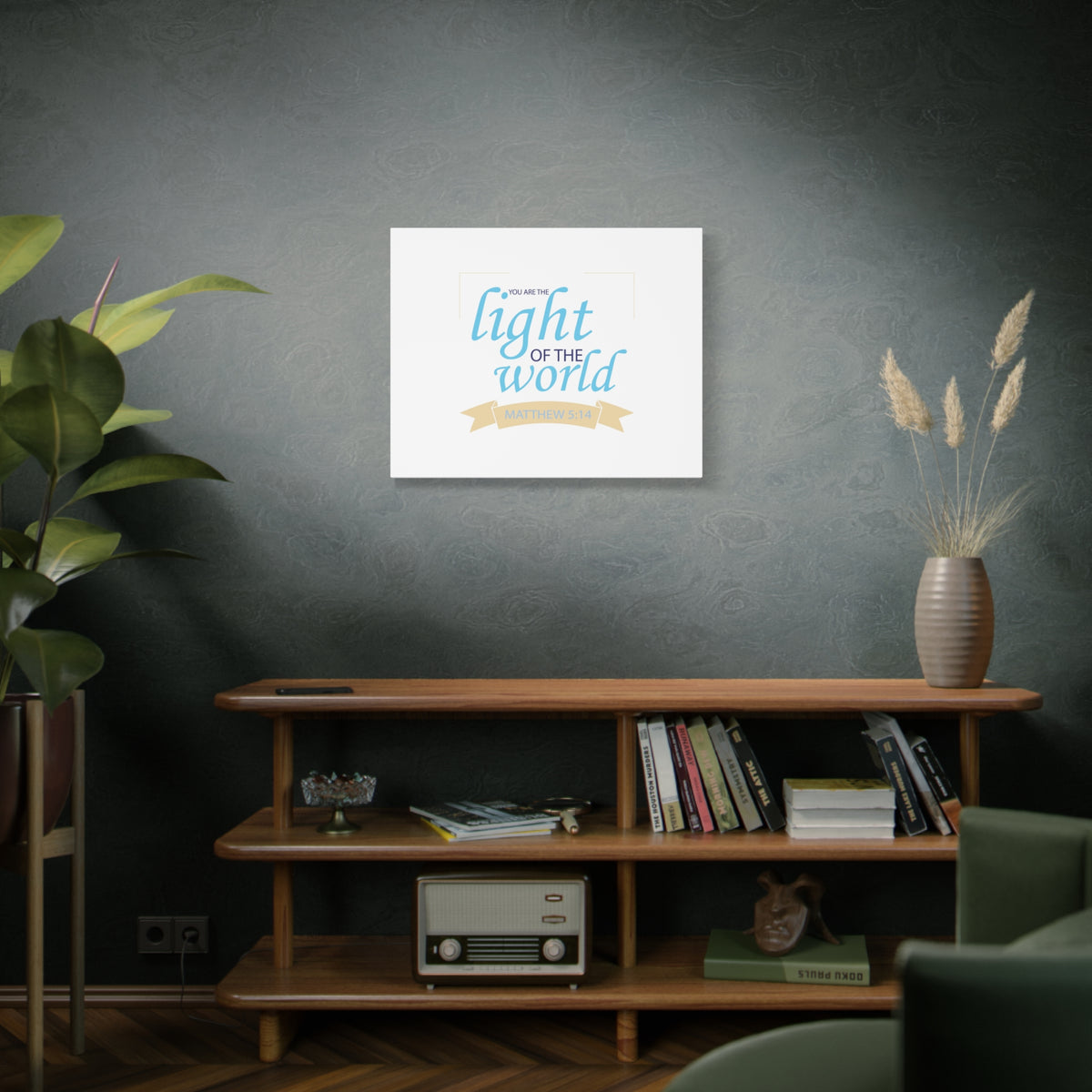 Scripture Canvas Light Of The World Matthew 5:14 Christian Wall Art Bible Verse Print Ready to Hang