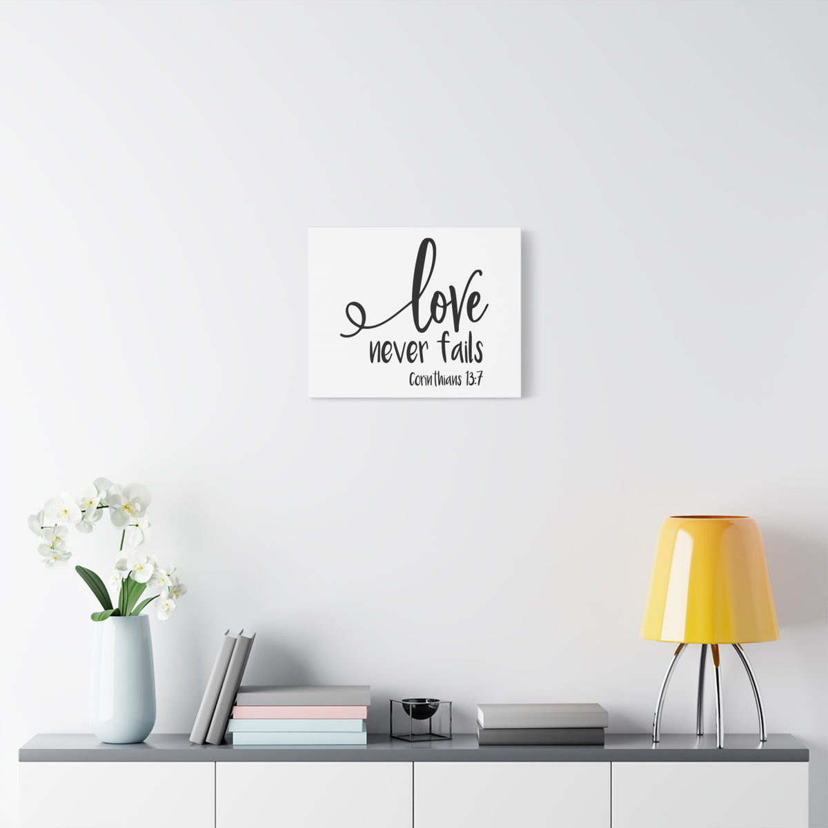Scripture Canvas Love Never Fails Corinthians 13:7 Christian Wall Art Bible Verse Print Ready to Hang
