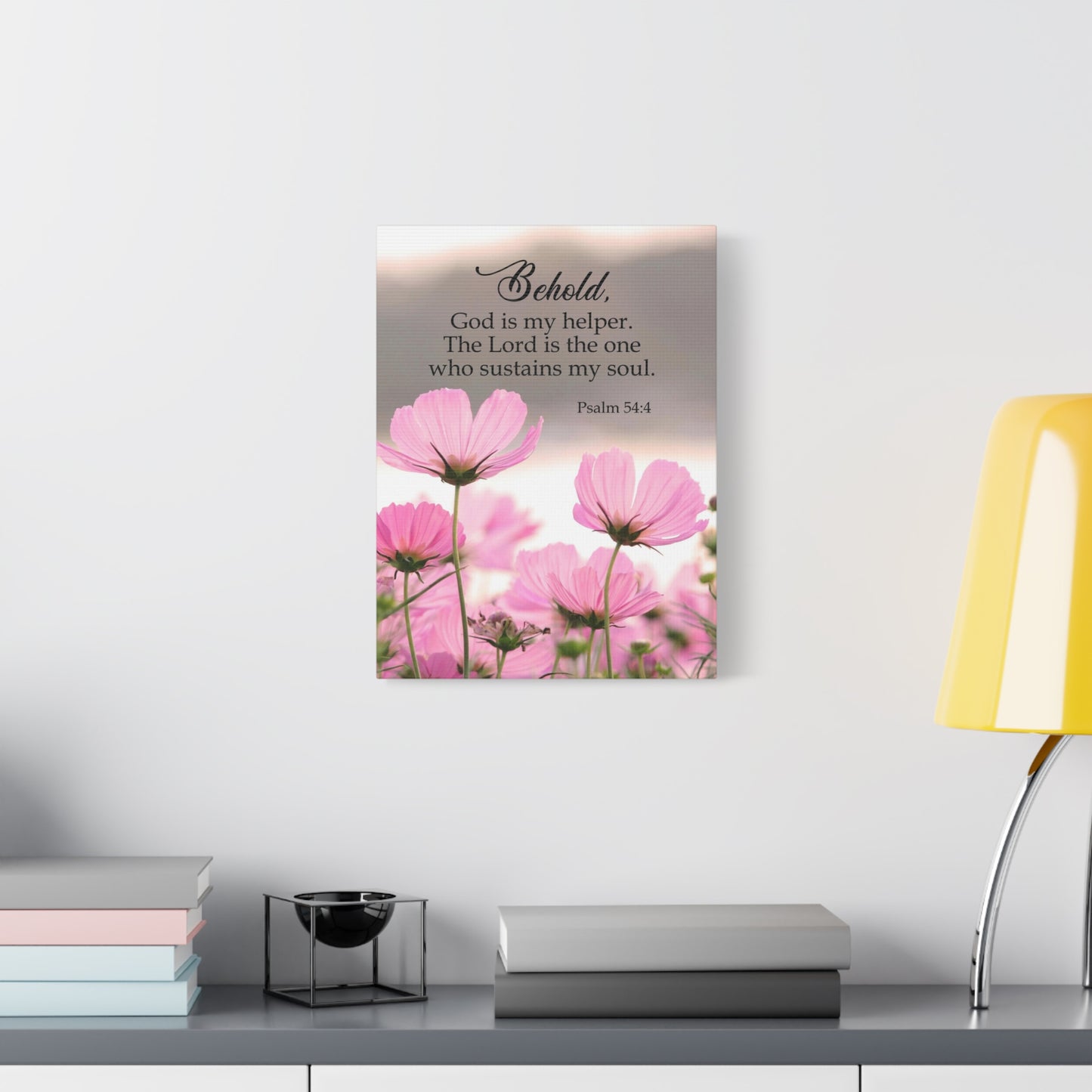 Scripture Canvas Behold, God is My Helper Psalm 54:4 Christian Wall Art Bible Verse Print Ready to Hang