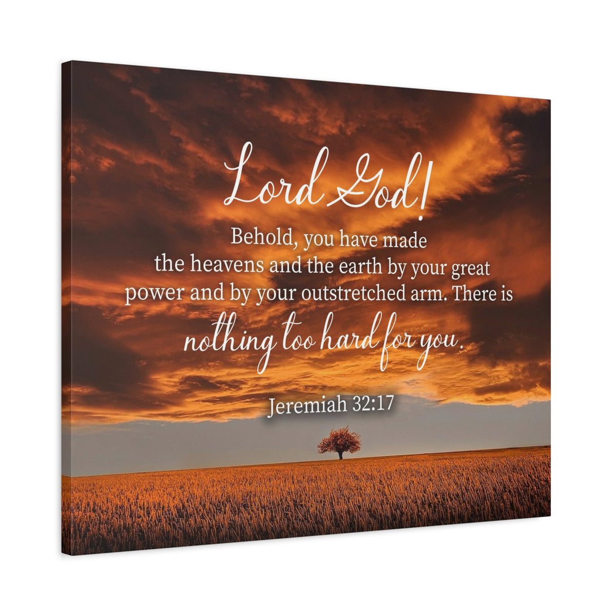 Scripture Canvas Great Power Jeremiah 32:17 Christian Wall Art Bible Verse Print Ready to Hang
