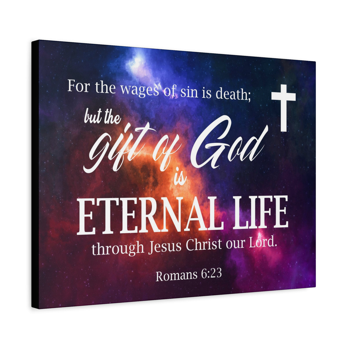 Scripture Canvas Gift of God is Eternal Life Romans 6:23 Christian Wall Art Bible Verse Print Ready to Hang