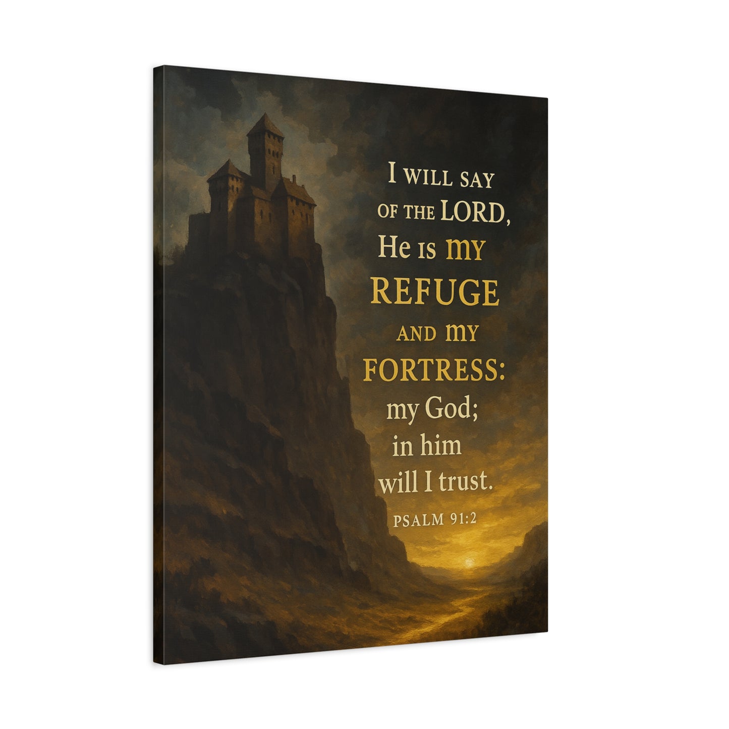 Bible Verse Canvas Psalm 91:2 Christian Home Décor Wall Art Scripture Ready to Hang Faith Print