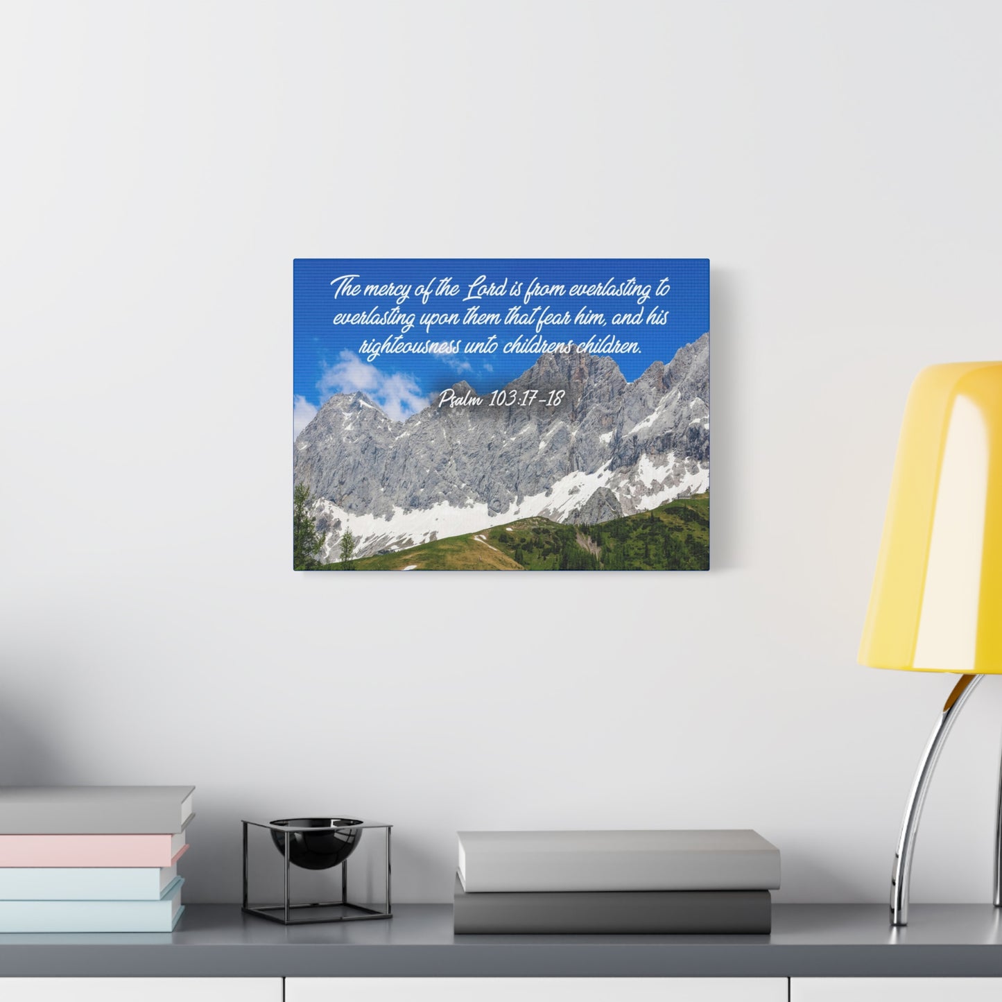 Scripture Canvas The Mercy of The Lord Psalm 103:17-18 Christian Wall Art Bible Verse Print Ready to Hang