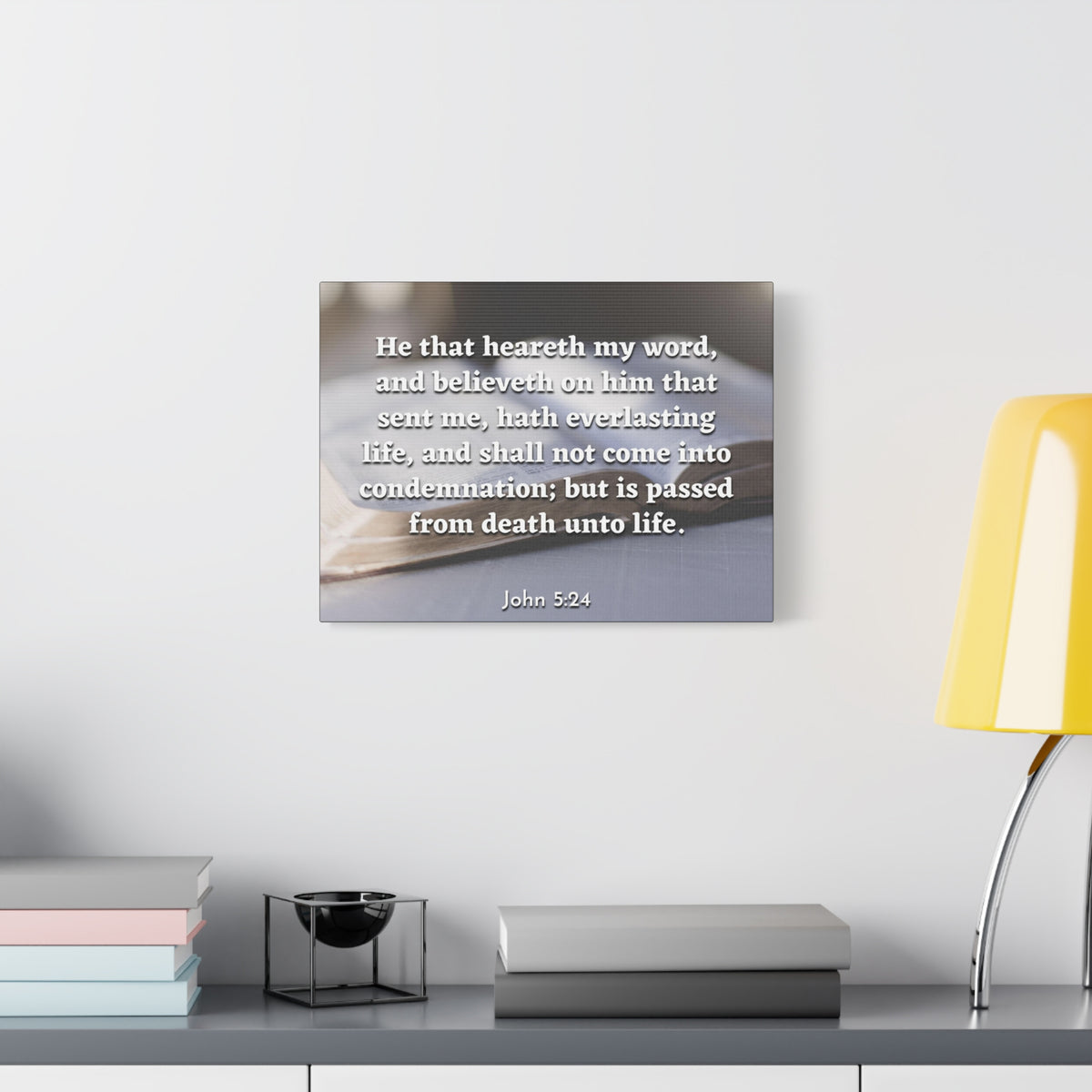 Scripture Canvas Everlasting Life John 5:24 Christian Wall Art Bible Verse Print Ready to Hang