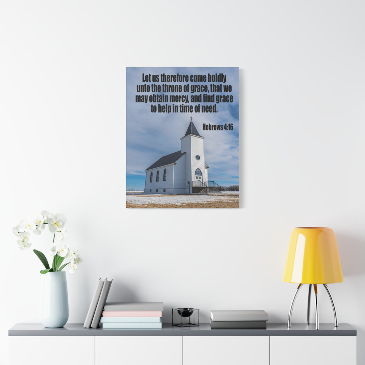 Scripture Canvas Throne of Grace Hebrews 4:16 Christian Wall Art Bible Verse Print Ready to Hang