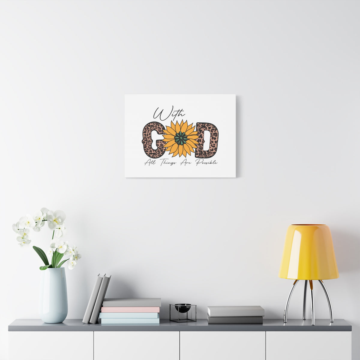 Scripture Canvas With God Yellow Flower Christian Wall Art Bible Verse Print Ready to Hang