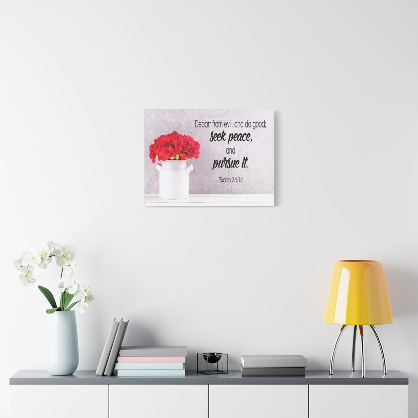 Scripture Canvas Seek Peace and Pursue It Psalm 34:14 Christian Wall Art Bible Verse Print Ready to Hang
