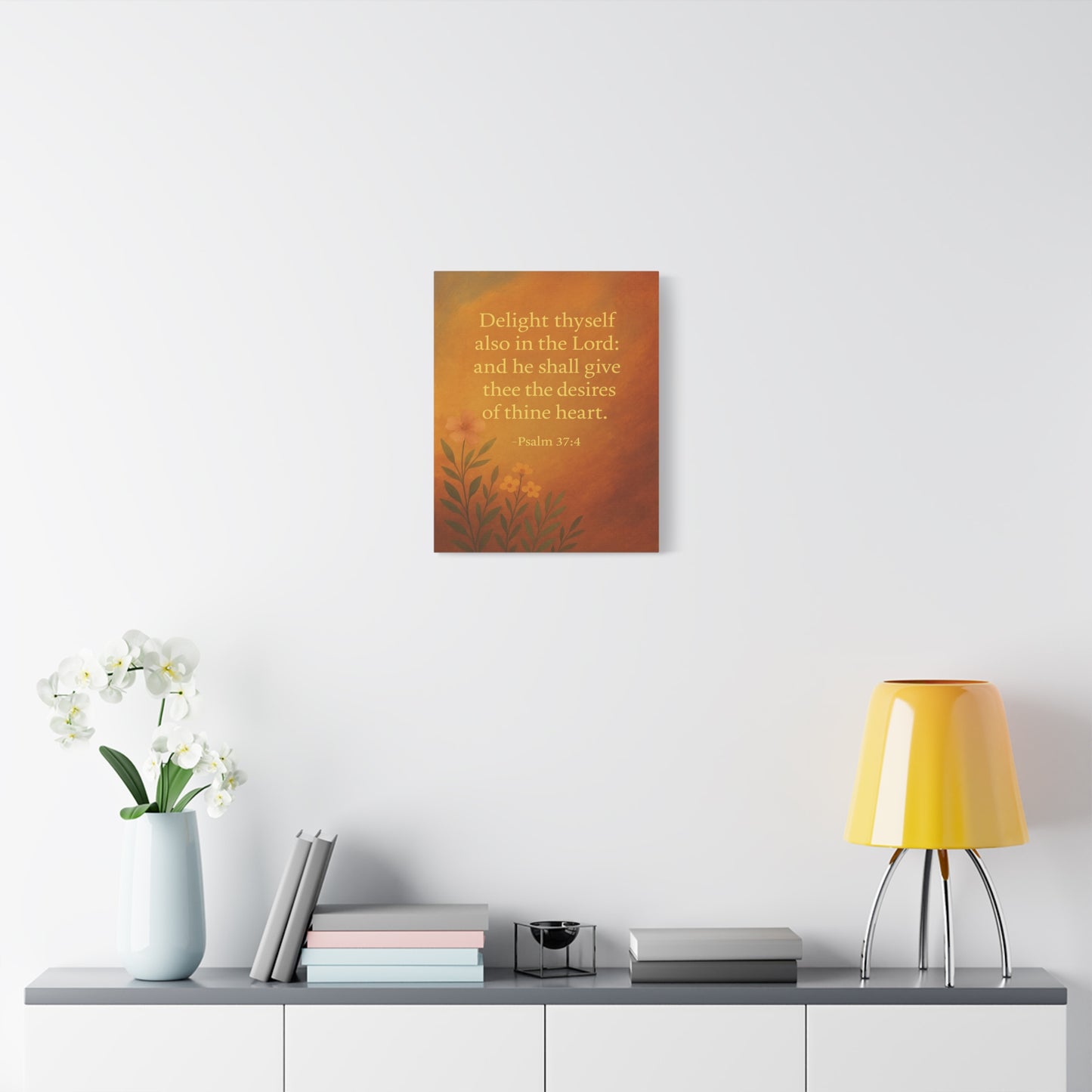Bible Verse Canvas Psalm 37:4 Christian Home Décor Wall Art Scripture Ready to Hang Faith Print