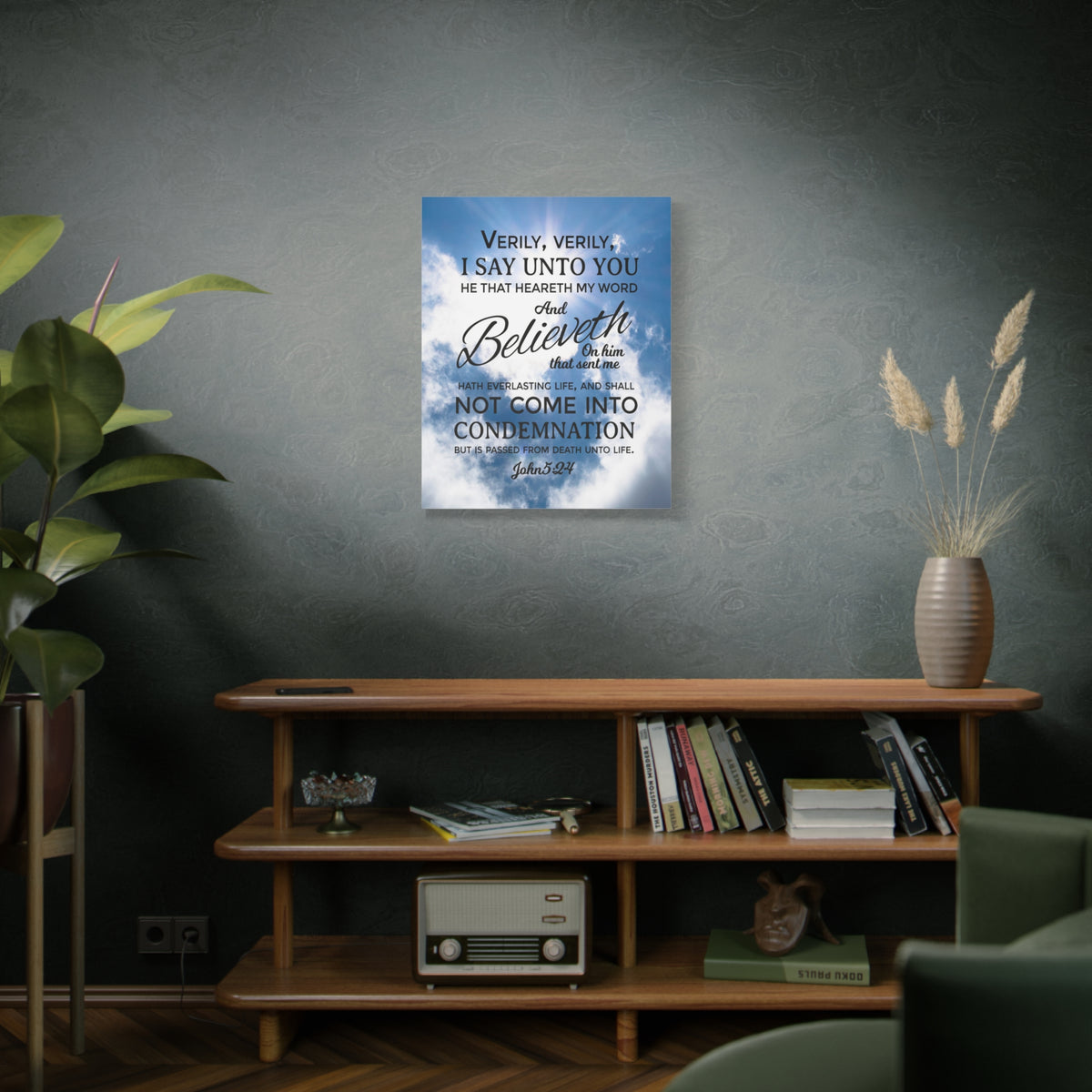 Scripture Canvas Everlasting Life John 5:24 Christian Wall Art Bible Verse Print Ready to Hang