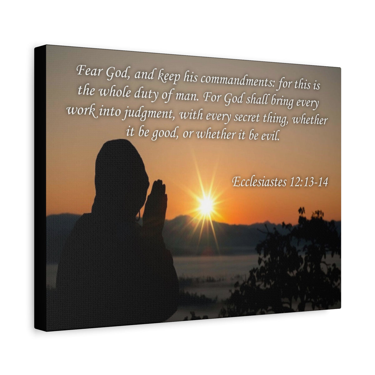 Scripture Canvas Fear God Ecclesiastes 12:13-14 Christian Wall Art Bible Verse Print Ready to Hang