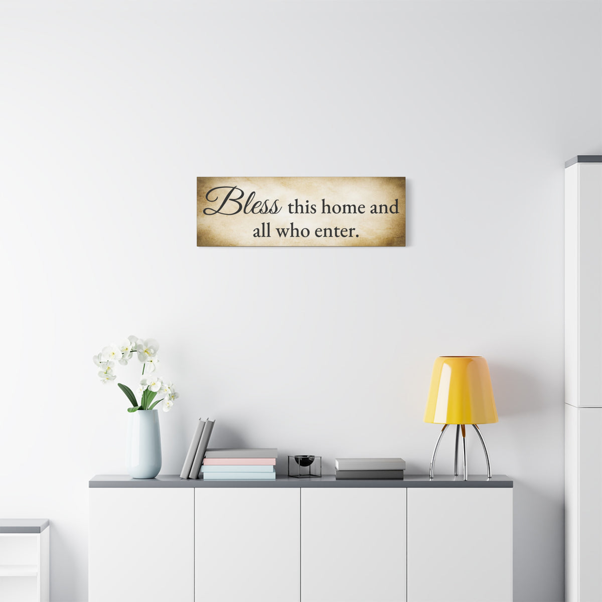 Scripture Walls Bless This Home Luke 10:5 Gold Bible Verse Canvas Christian Wall Art Ready to Hang Unframed