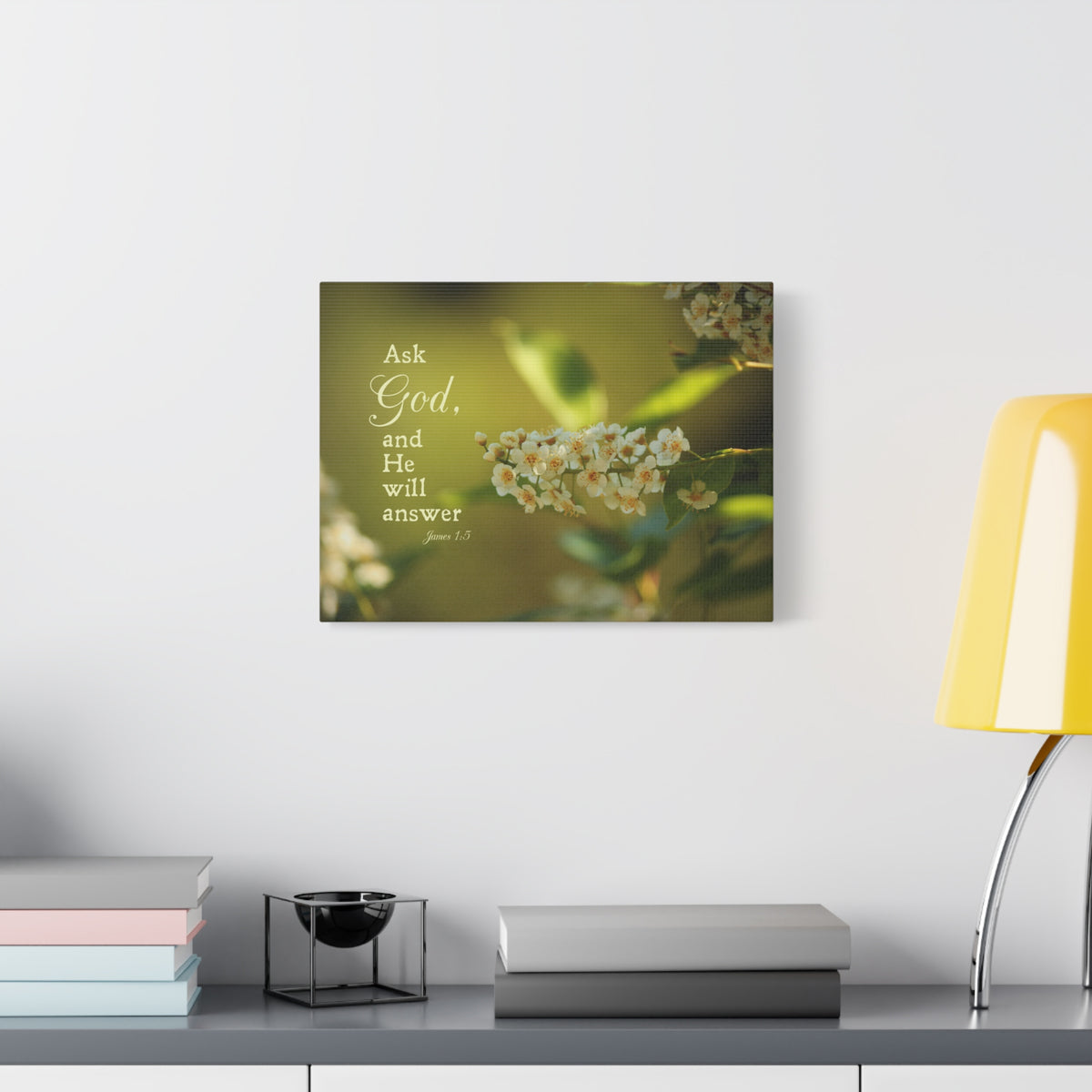 Scripture Canvas He Will Answer James 1:5 Christian Wall Art Bible Verse Print Ready to Hang
