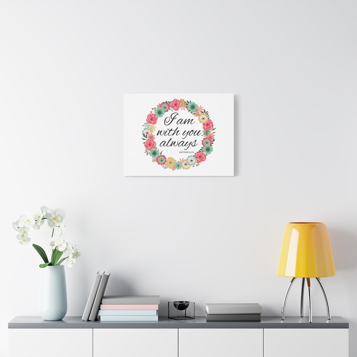 Scripture Canvas With You Always Pink Flower Matthew 28:20 Christian Wall Art Bible Verse Print Ready to Hang