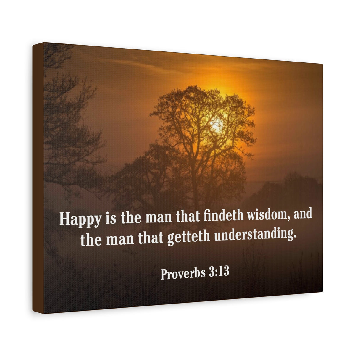 Scripture Canvas Happy is The Man Proverbs 3:13 Christian Wall Art Bible Verse Print Ready to Hang