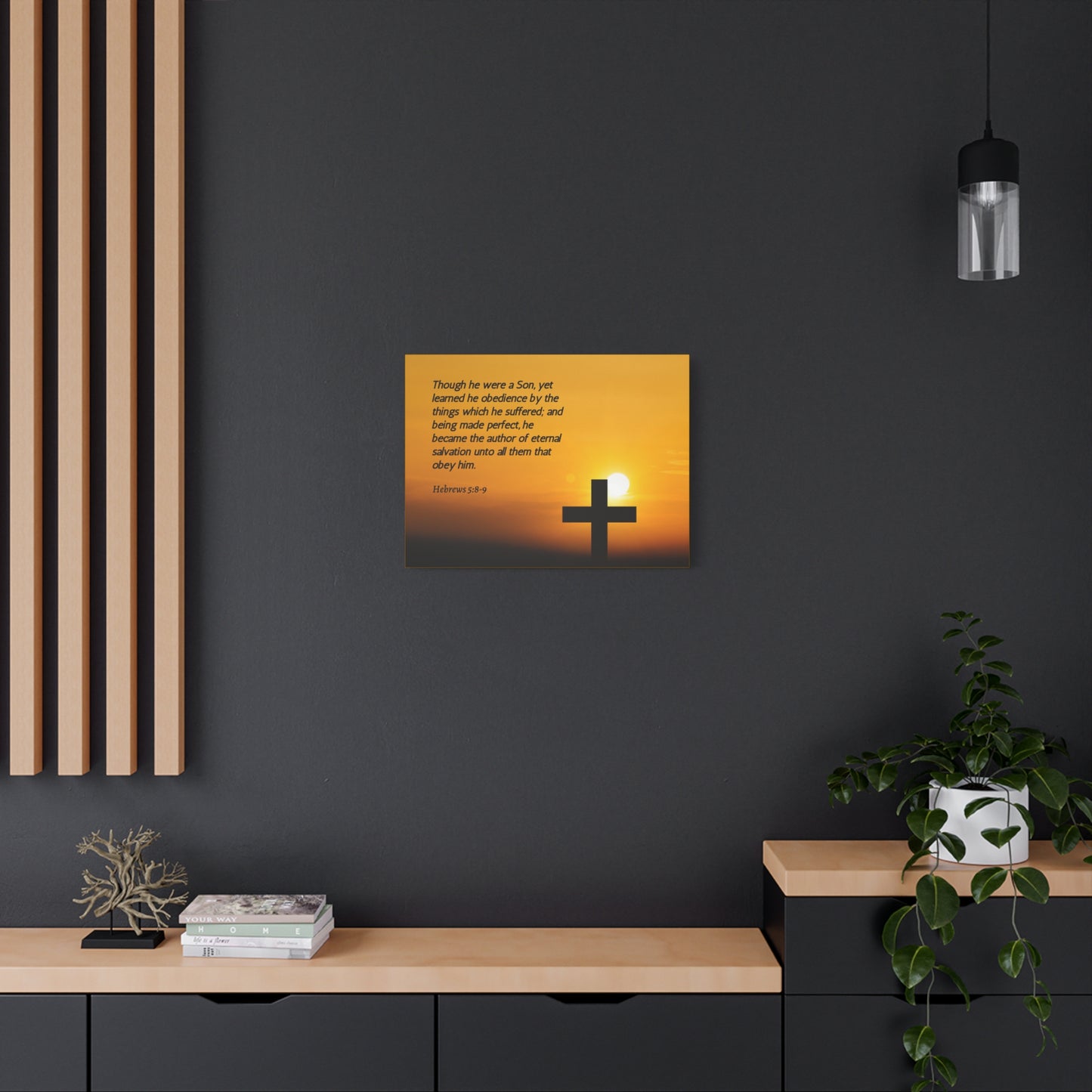 Scripture Canvas Eternal Salvation Hebrews 5:8-9 Christian Wall Art Bible Verse Print Ready to Hang