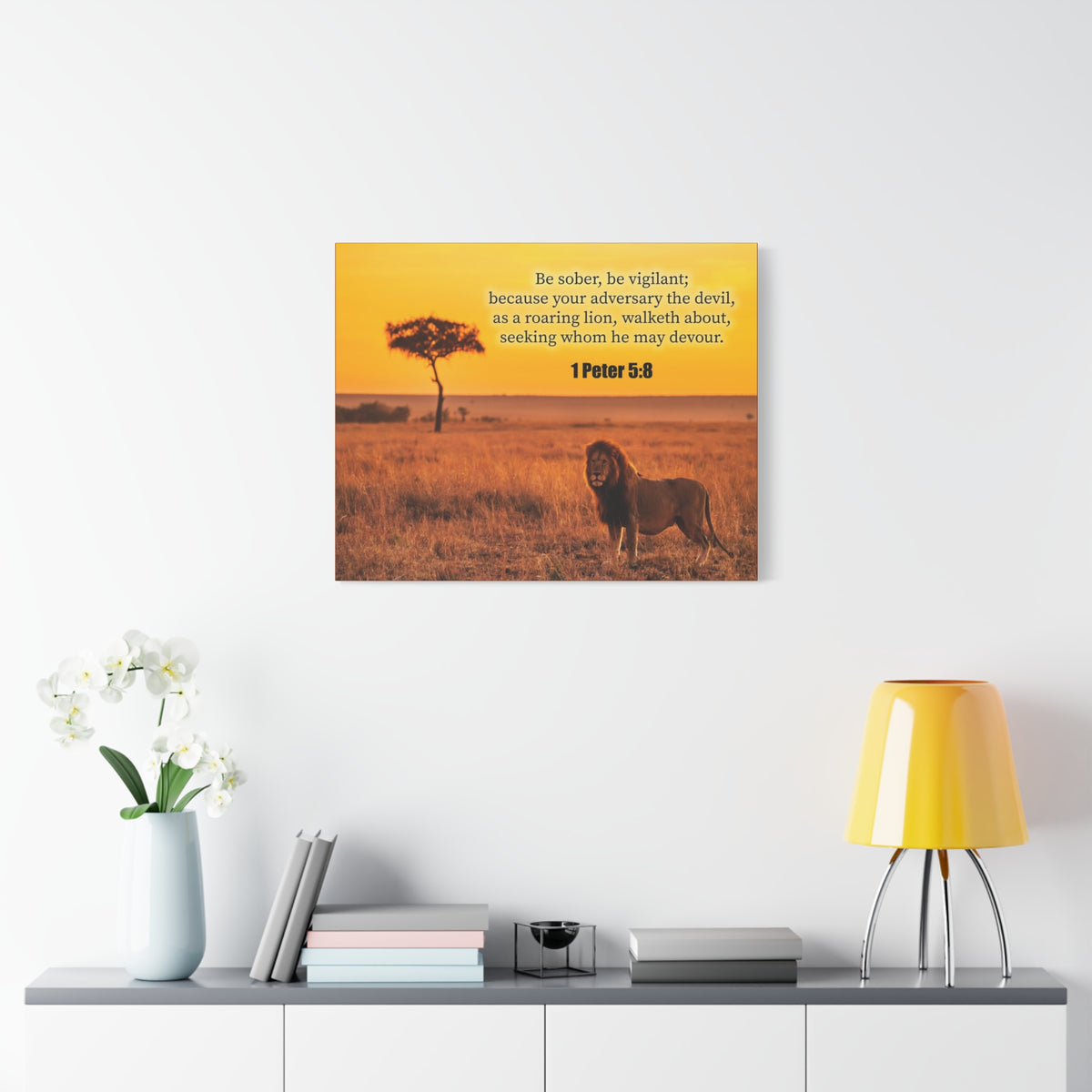 Scripture Canvas Roaring Lion 1 Peter 5:8 Christian Wall Art Bible Verse Print Ready to Hang