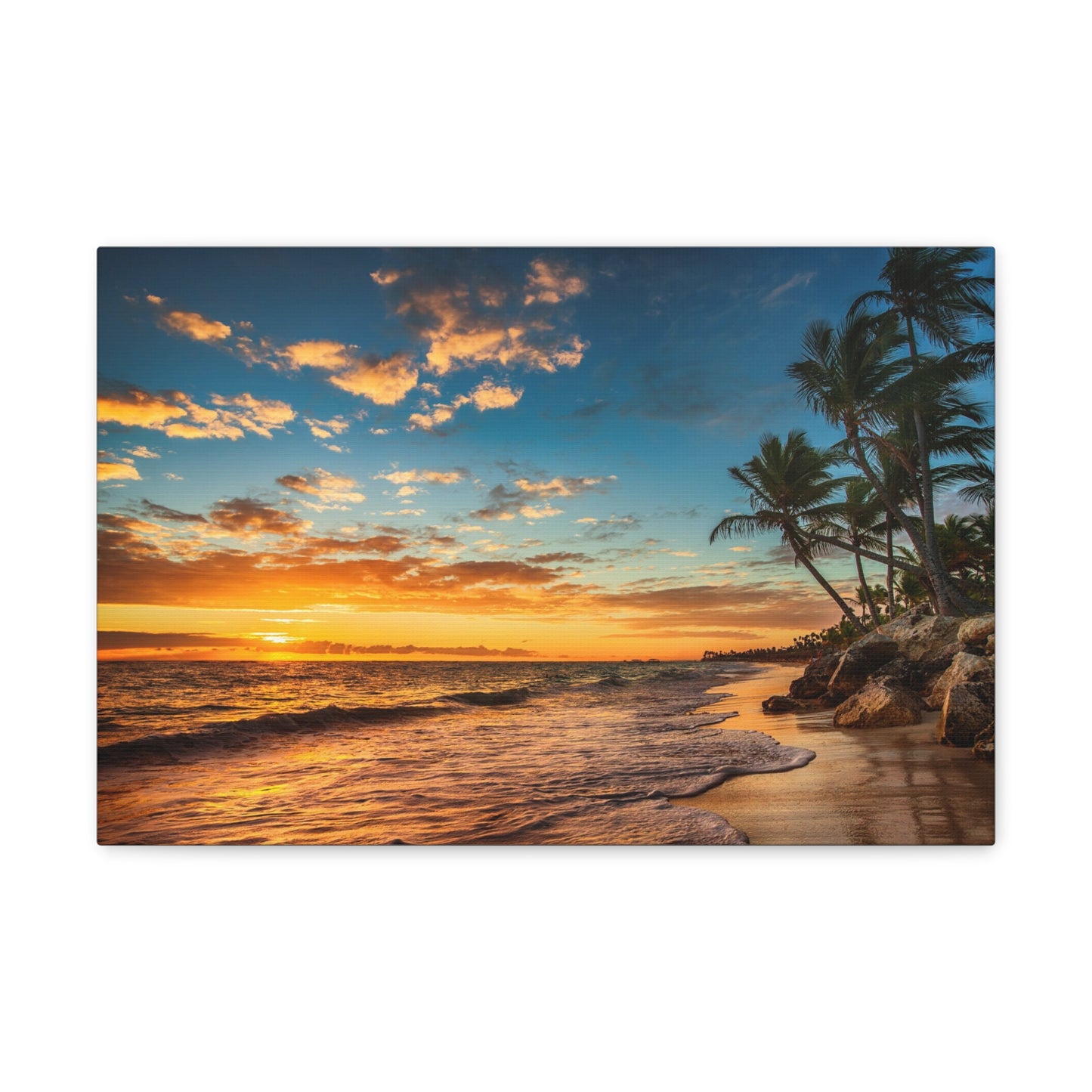 Tropical Island Beach Sunrise Ocean Canvas Wall Art for Home Decor Ready-to-Hang