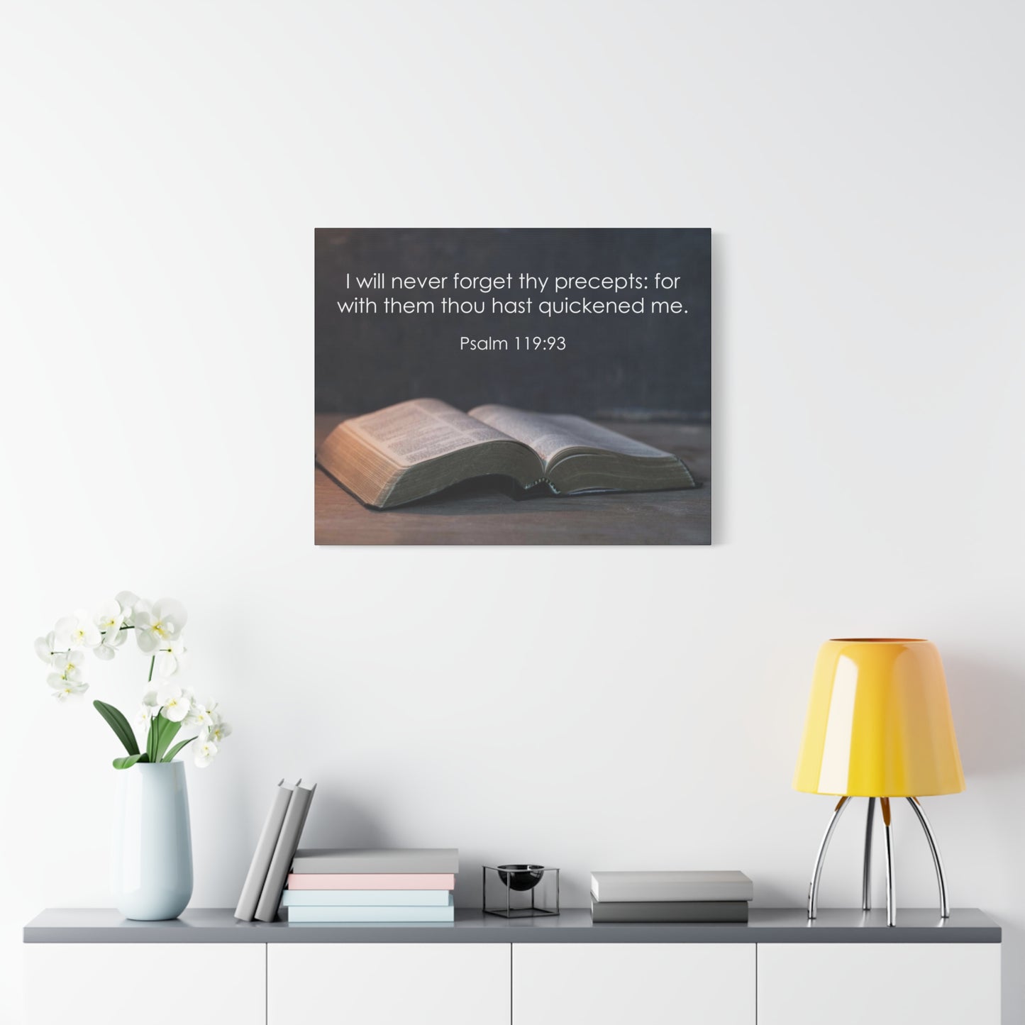 Bible Verse Canvas Never Forget Thy Precepts Psalm 119:93 Christian Home Décor Wall Art Scripture Ready to Hang Faith Print