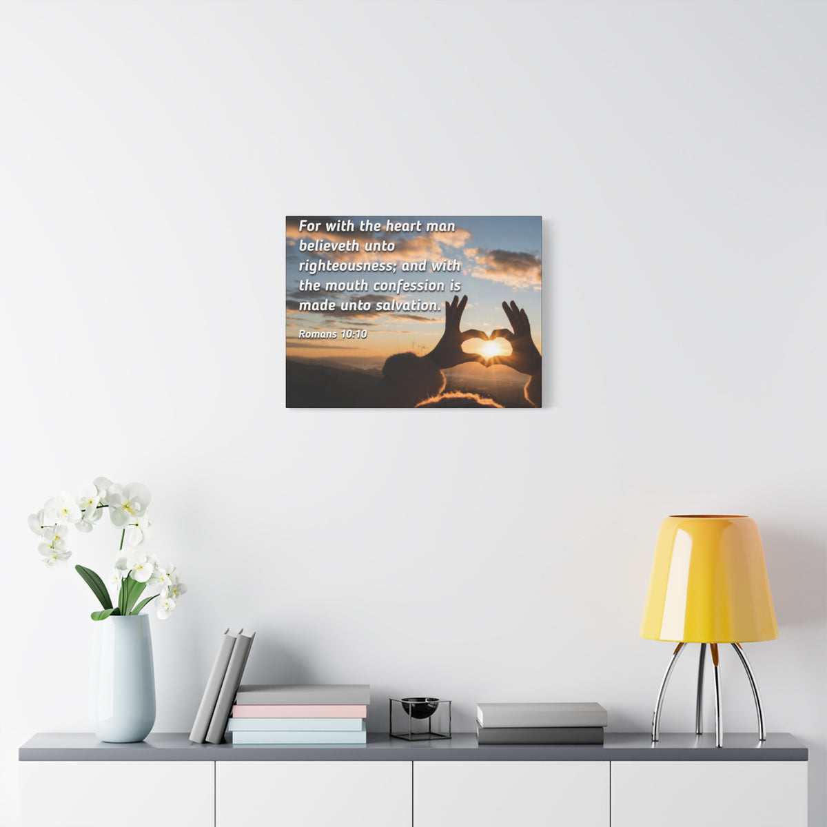 Scripture Canvas Believeth Unto Righteousness Romans 10:10 Christian Wall Art Bible Verse Print Ready to Hang