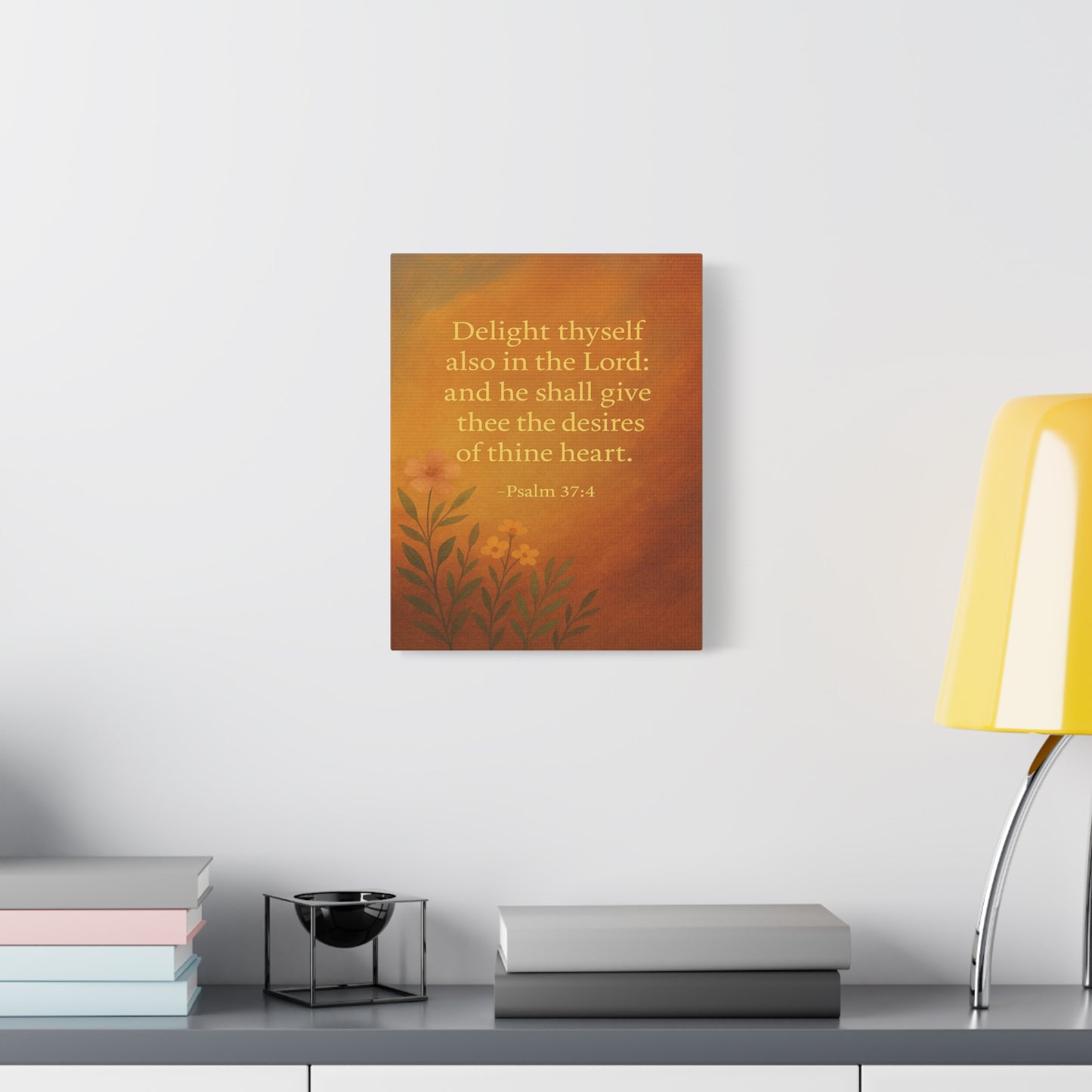 Bible Verse Canvas Psalm 37:4 Christian Home Décor Wall Art Scripture Ready to Hang Faith Print