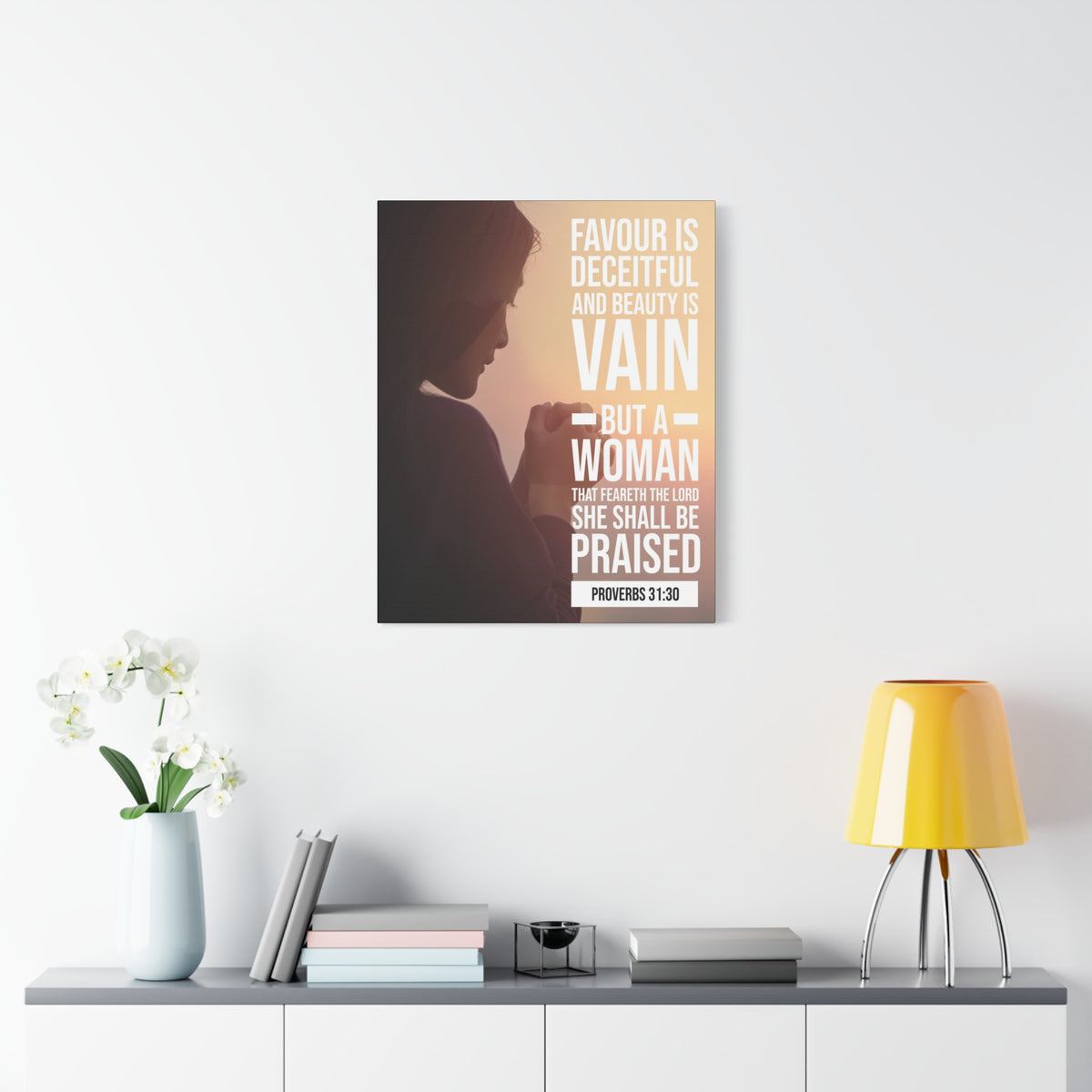 Scripture Canvas Favour is Deceitful Proverbs 31:30 Christian Wall Art Bible Verse Print Ready to Hang