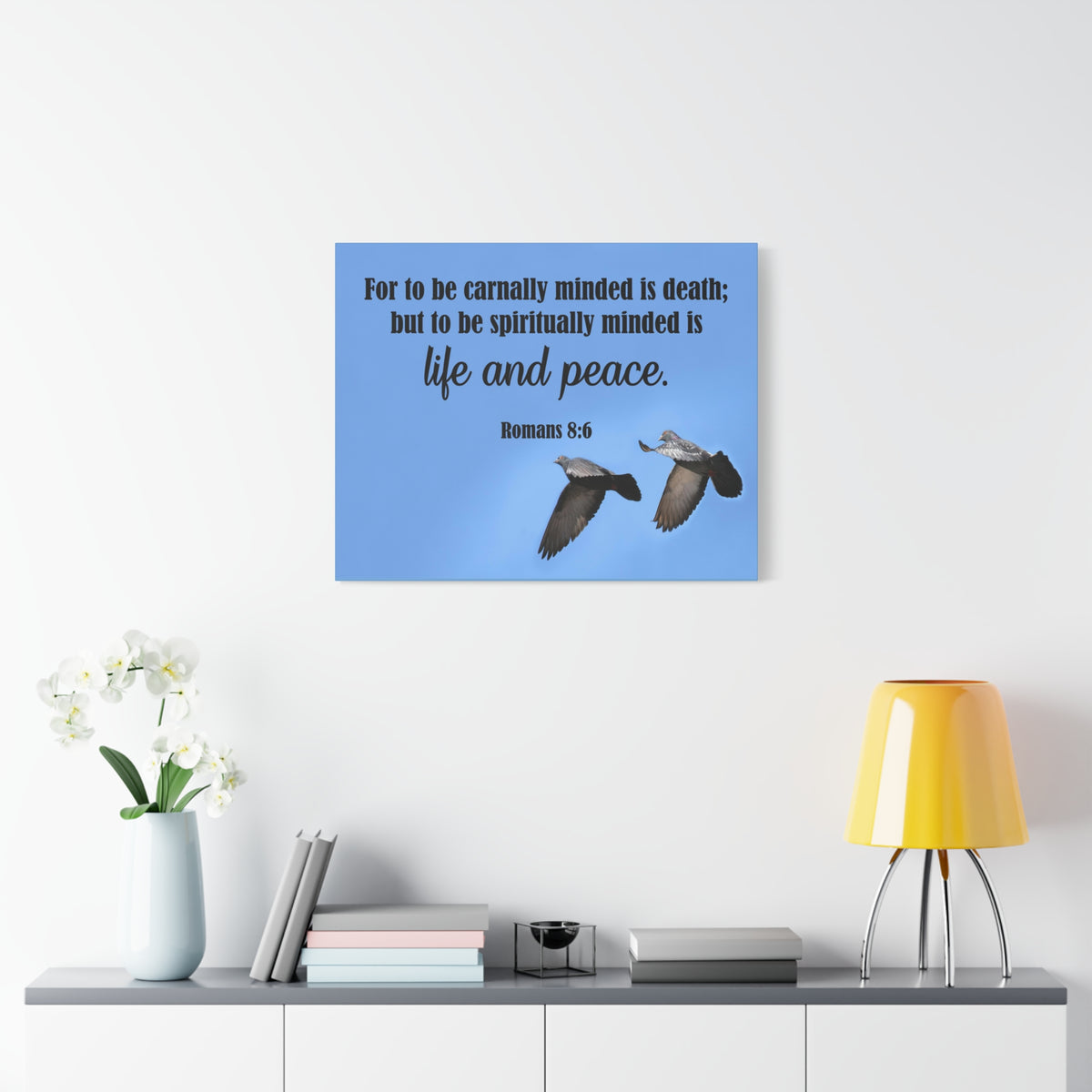 Scripture Canvas Spiritually Minded Romans 8:6 Christian Wall Art Bible Verse Print Ready to Hang
