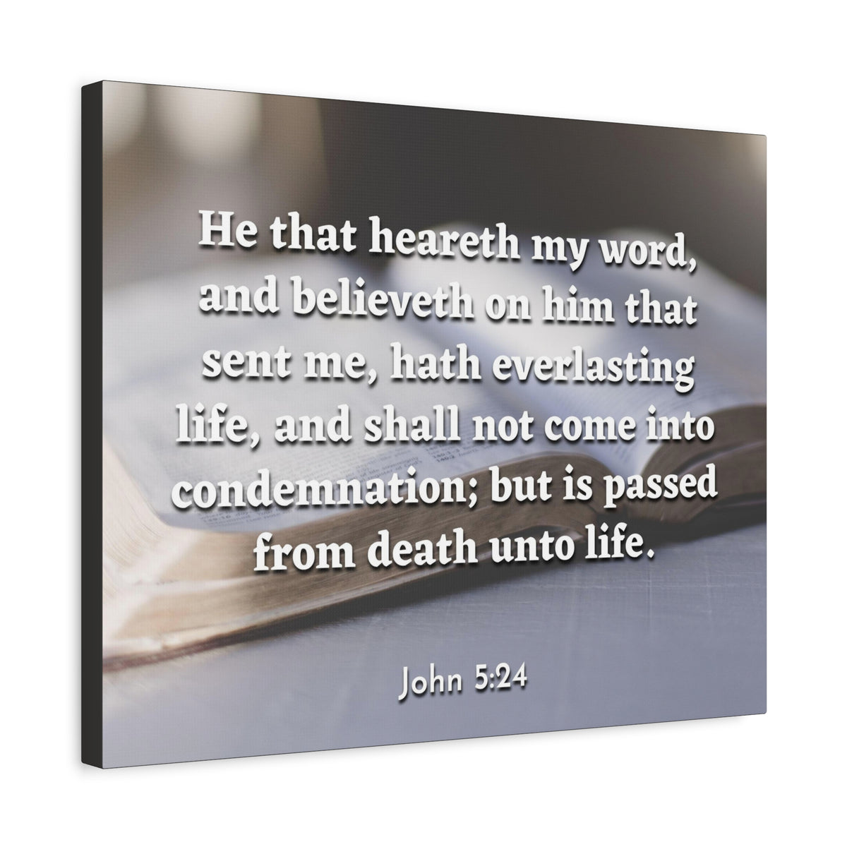 Scripture Canvas Everlasting Life John 5:24 Christian Wall Art Bible Verse Print Ready to Hang