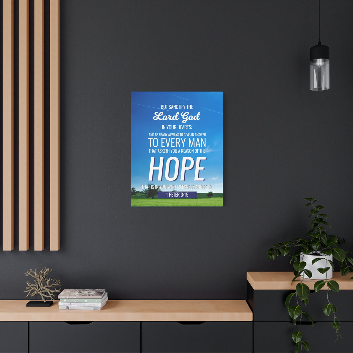 Scripture Canvas Sanctify the Lord God 1 Peter 3:15 Christian Wall Art Bible Verse Print Ready to Hang