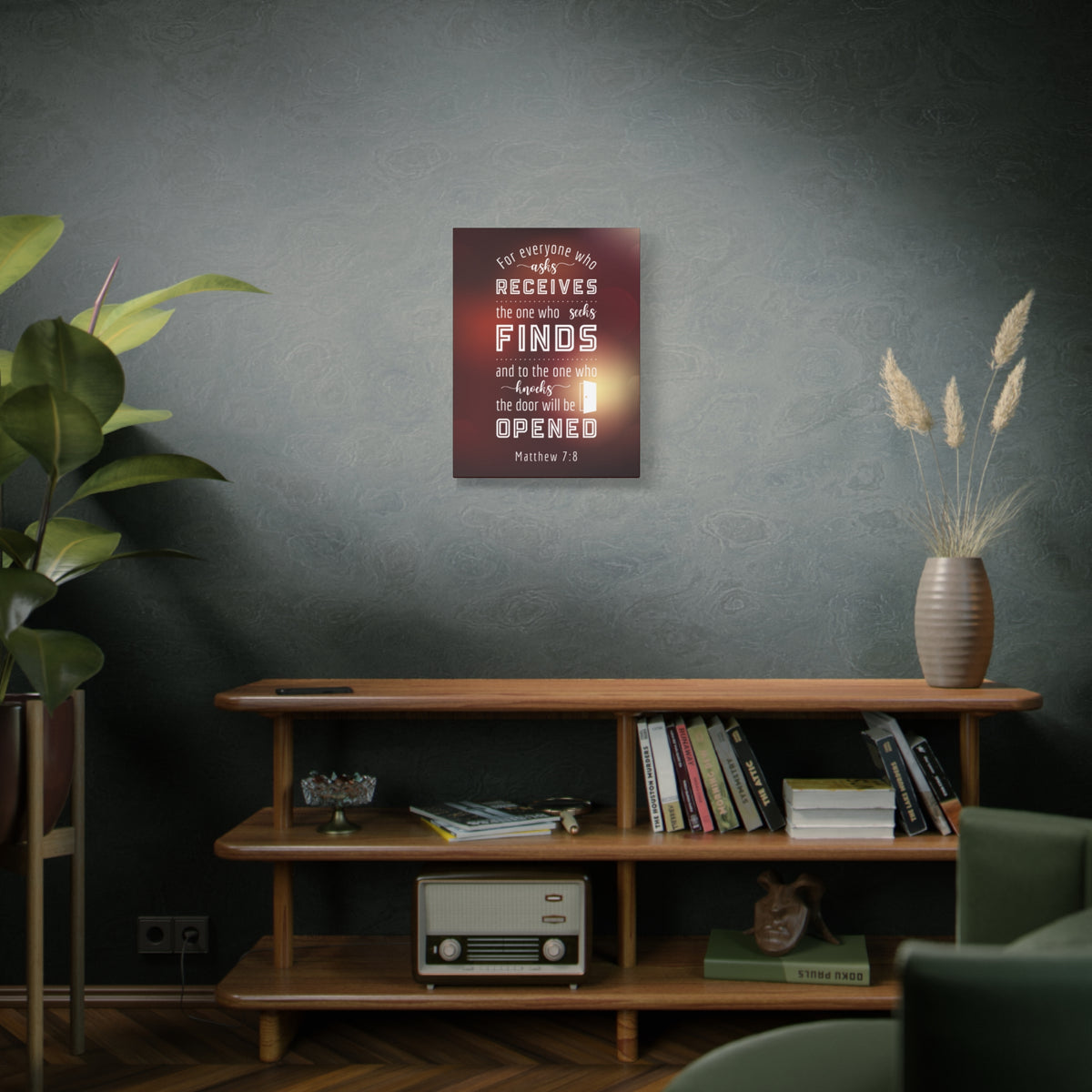 Scripture Canvas The Door Will Be Opened Matthew 7:8 Wall Art Bible Verse Print Ready to Hang