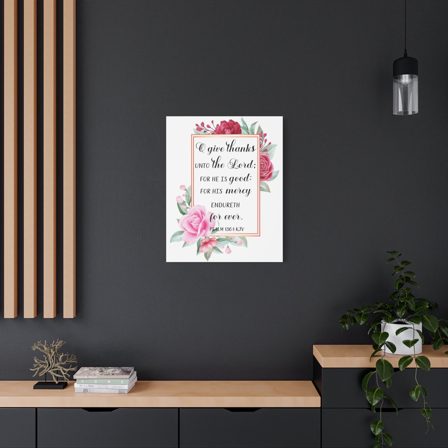 Scripture Canvas Give Thanks Psalm 136:1 Christian Wall Art Bible Verse Print Ready to Hang
