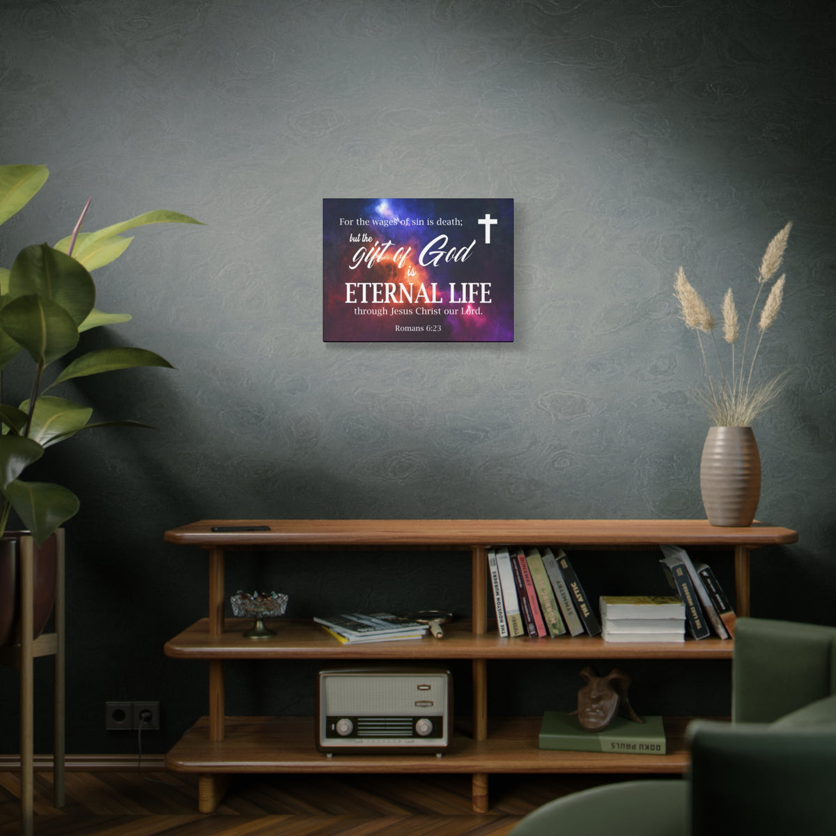Scripture Canvas Gift of God is Eternal Life Romans 6:23 Christian Wall Art Bible Verse Print Ready to Hang
