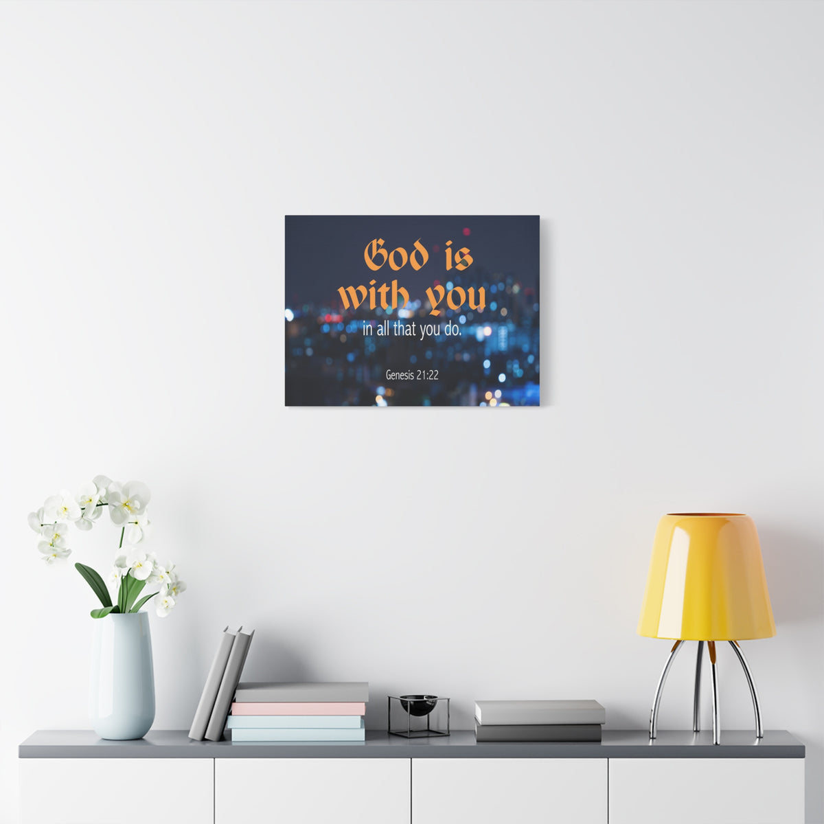 Scripture Canvas God is With You Genesis 21:22 Christian Wall Art Bible Verse Print Ready to Hang