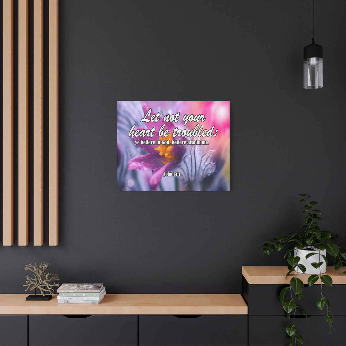 Scripture Canvas Believe in God John 14:1 Christian Wall Art Bible Verse Print Ready to Hang
